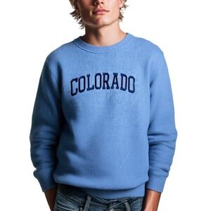Comfortex USA Cornflower Blue Embroidered Colorado Crew Neck Sweatshirt EUC S